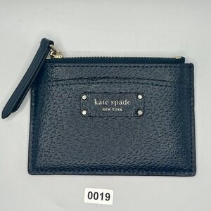Kate Spade New York Black Leather Zip Card Holder Coin Pouch Wristlet‎